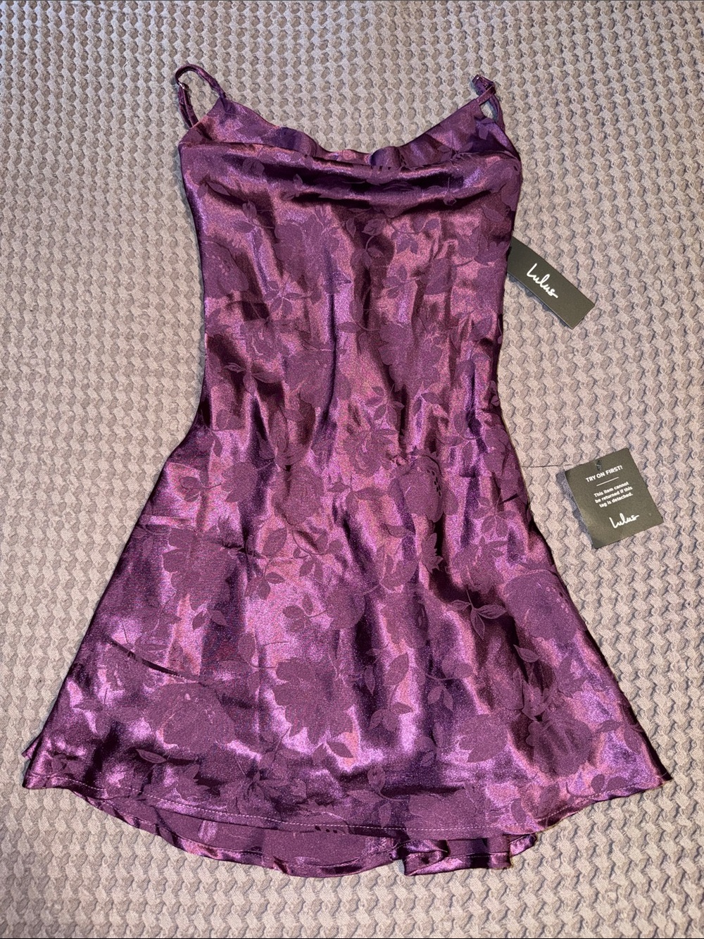 Lulus Close to Your Heart Plum Purple Satin Jacquard Cowl Slip Dress